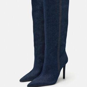 Zara Heeled Denim Boot- Knee High Sz 10